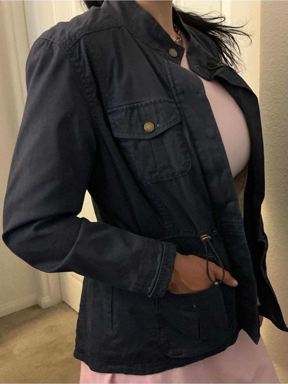 L.L. Bean Dark Navy Utility Jacket with Drawstring Waist